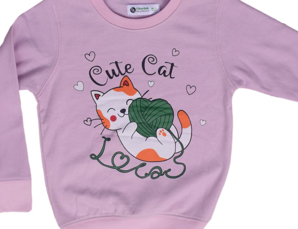 Cute Cat Lilic Sweat Shirt for Girl 1 Year-10 Year