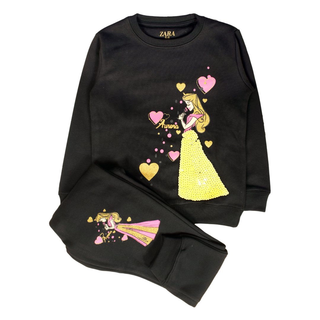 Black Fairytale Girls Sequin Embalished Sweat Shirt and Trouser Suit 2 PC