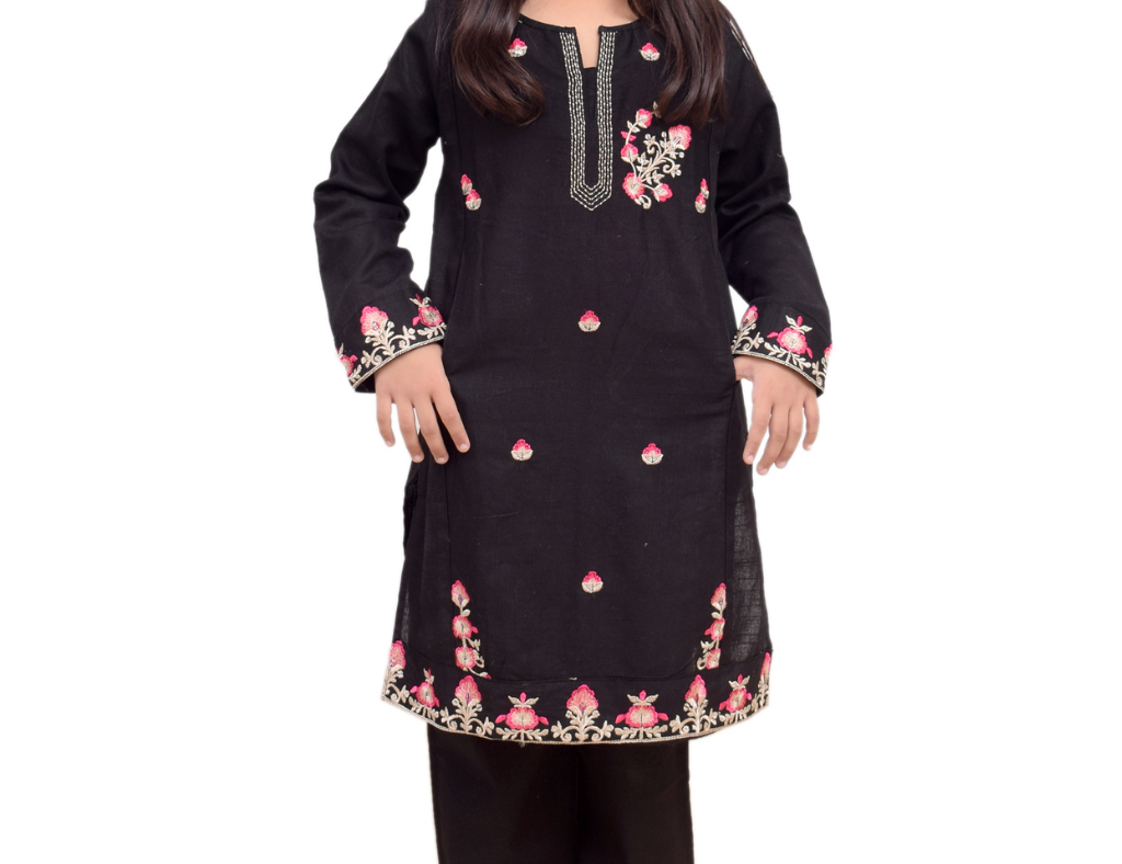 Black Embroidered Khaddar 2 PC Girl Suit-3 Years To 16 Years