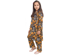 Black Floral Printed Khaddar 2 PC Girl Suit- 3 Years To 14 Years