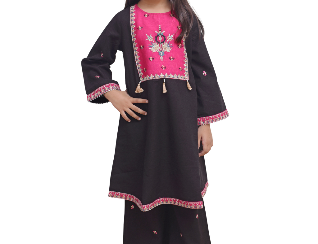 Black Pink Khadar Embroided 2 Pc Suit