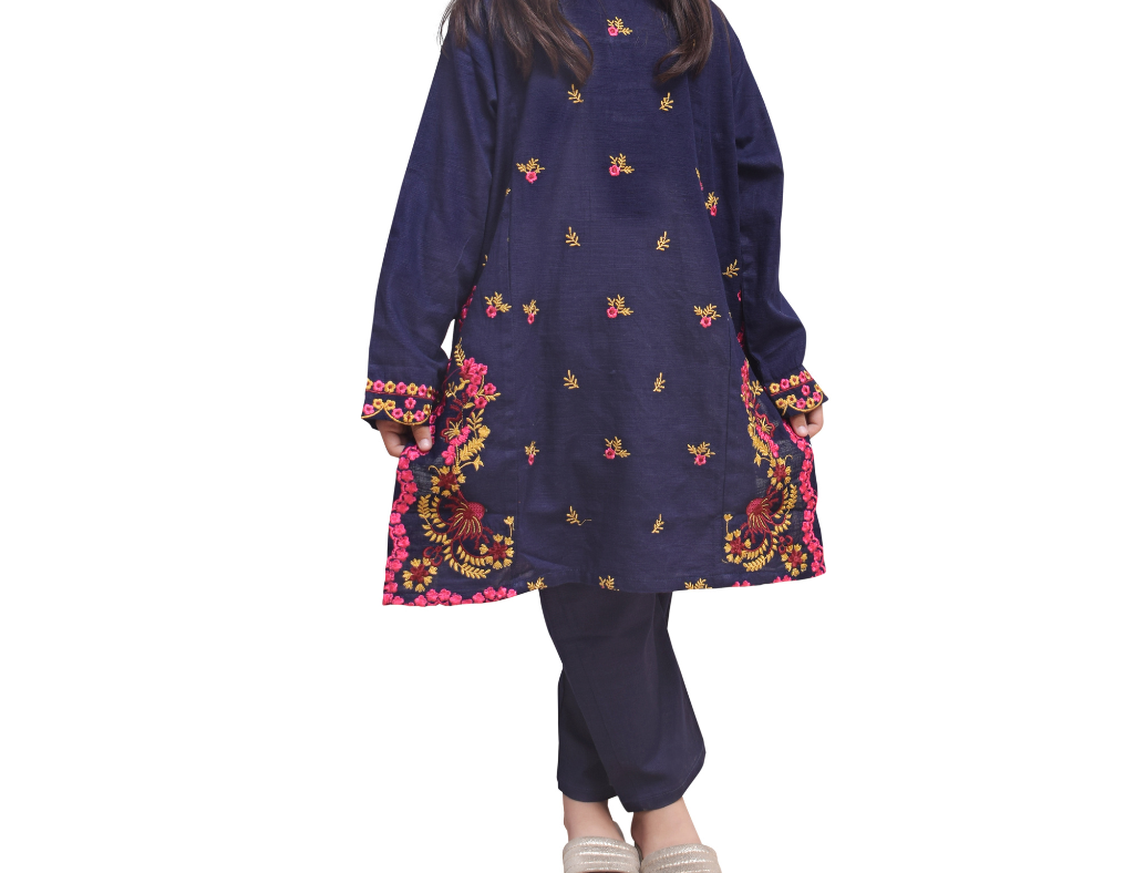 Blue Khadar Embroided 2 Pc Suit