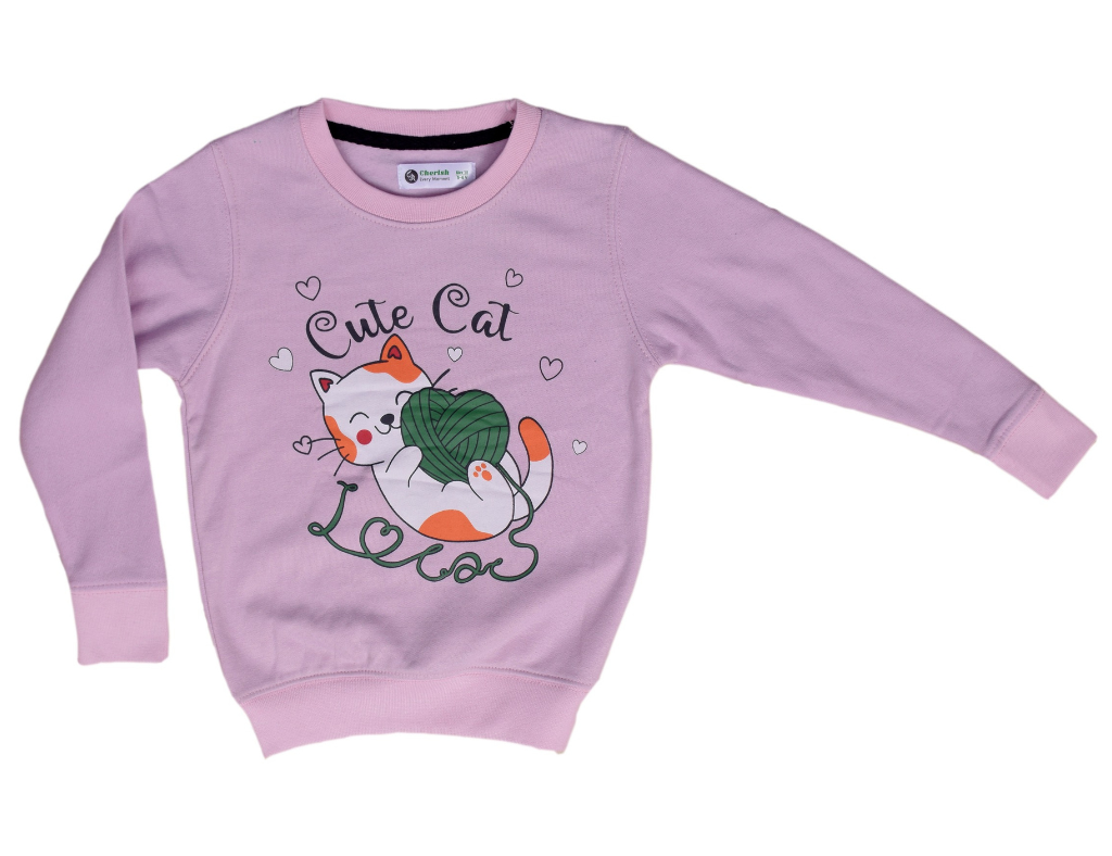 Cute Cat Lilic Sweat Shirt for Girl 1 Year-10 Year