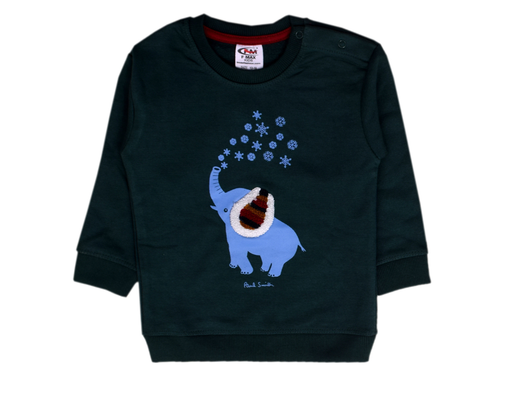 Dark Green Thread work Boy Sweat Shirt-3 Months To 4 Years