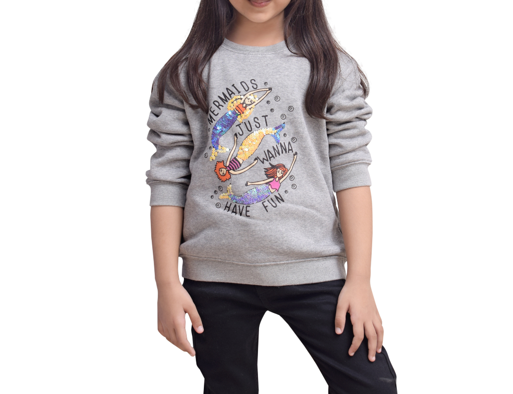 Grey Mermaid Sweat Shirt Girls