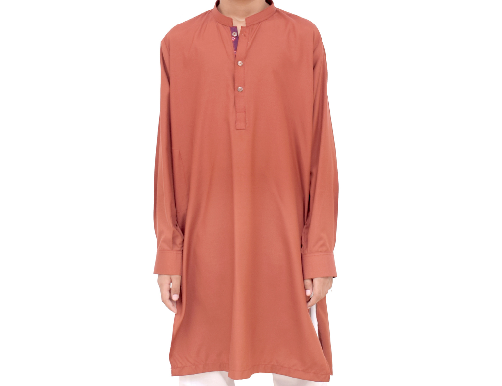 Kids Rust Kurta and White Trouser