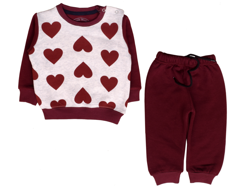 Maroon Heart Sweat Suit Newborn