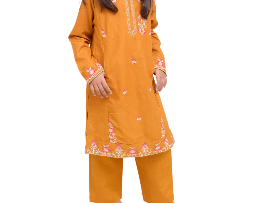 Mustard Embroidered Khaddar2 Pc Suit Girl- 1 Year to 16 Year