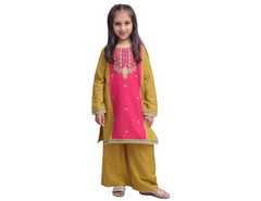 Mustard Pink Embraided Khadar Suit 2 Pc