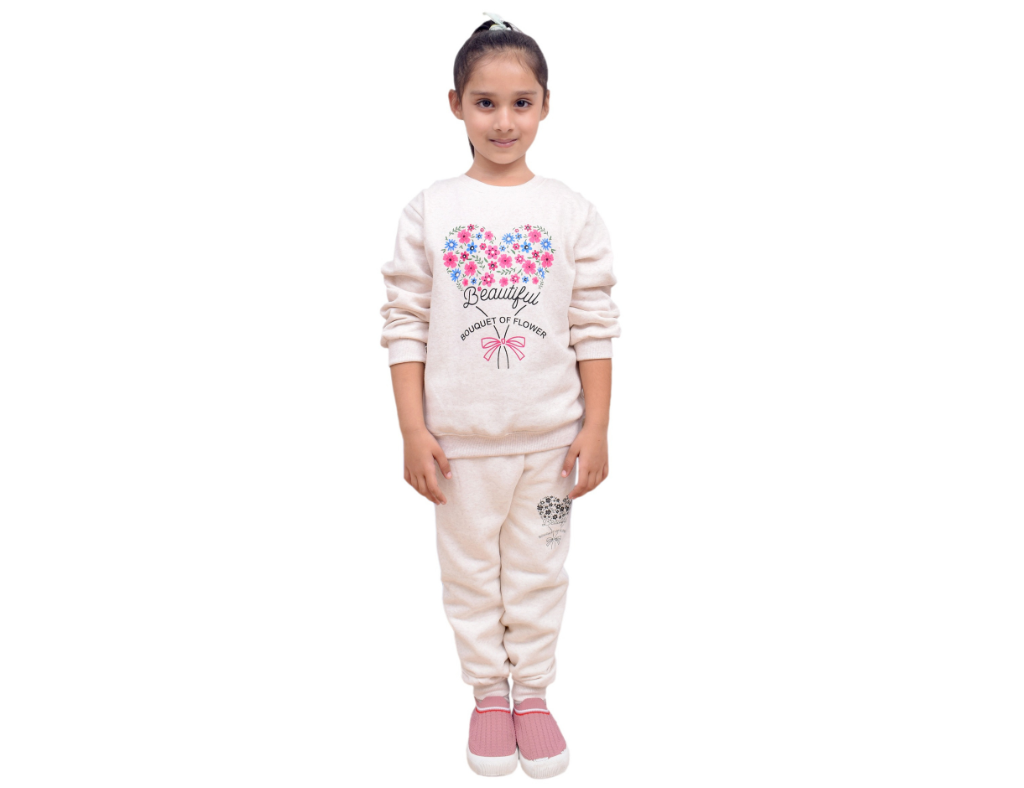 Off White Bouquet Of Flower Girl Sweat Suit 1 Year- 12 Years