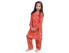 Red Floral Printed Khaddar 2 PC Girl Suit- 5 Years To 14 Years