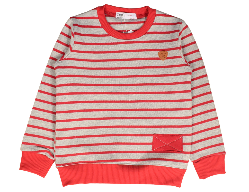 Red Grey Stripe Boys Sweatshirt