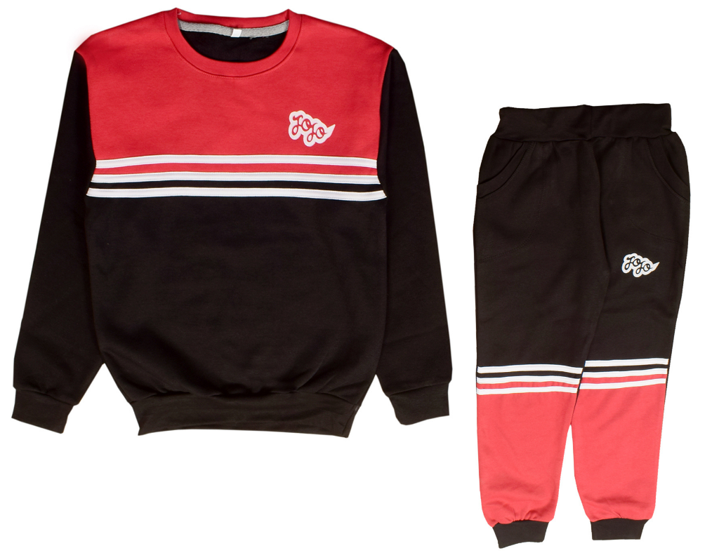 Red & Black Stripe Track Suit-2 Pc