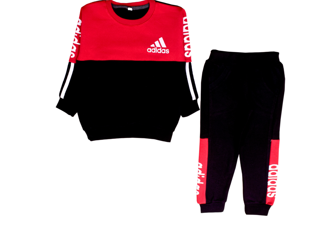 Round Neck Red and Black Track Suit