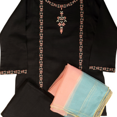 Black Embriodered Girl Khaddar Suit 3 PC