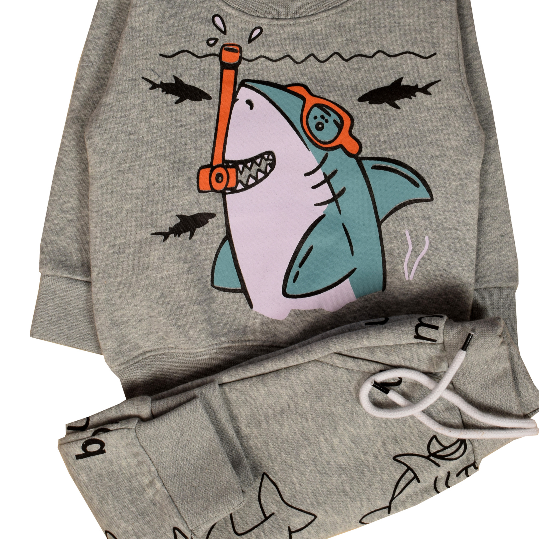 Grey Baby Shark Sweat Suit 2 PC