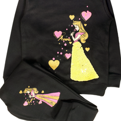 Black Fairytale Girls Sequin Embalished Sweat Shirt and Trouser Suit 2 PC