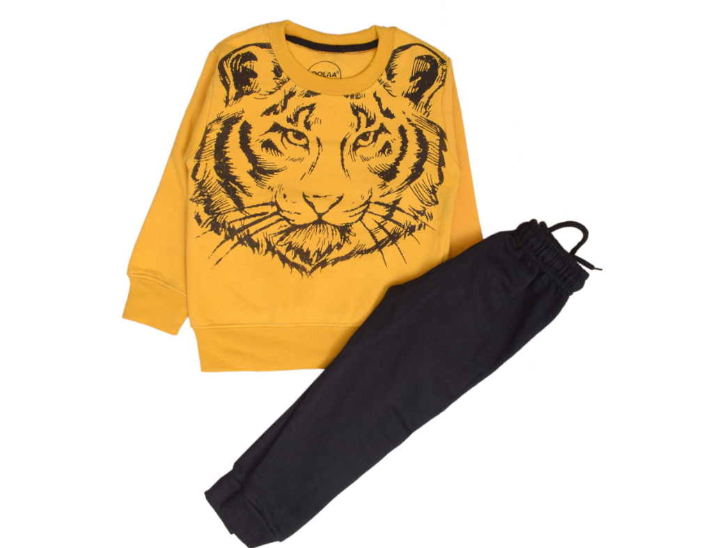 Yellow Black lion printed Track Suit- 2 Years To 12 Years